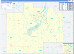 Saginaw County, MI Wall Map Zip Code Basic Style 2024