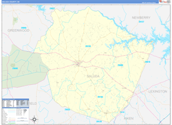 Saluda County, SC Wall Map Zip Code Basic Style 2024