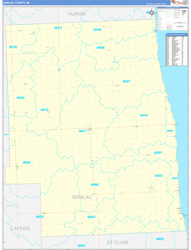 Sanilac County, MI Wall Map Zip Code Basic Style 2024