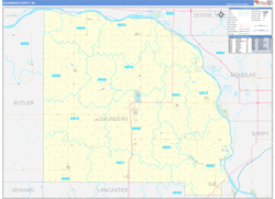 Saunders County, NE Wall Map Zip Code Basic Style 2024