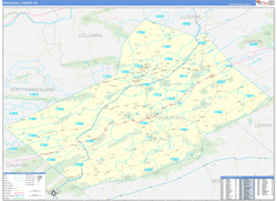 Schuylkill County, PA Wall Map Zip Code Basic Style 2024