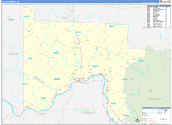 Scioto County, OH Wall Map Zip Code Basic Style 2023