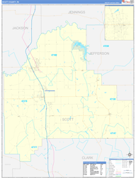 Scott County, IN Wall Map Zip Code Basic Style 2024