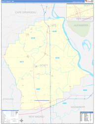 Scott County, MO Wall Map Zip Code Basic Style 2024