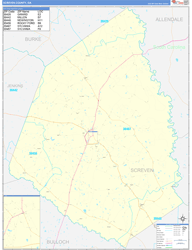 Screven County, GA Wall Map Zip Code Basic Style 2024