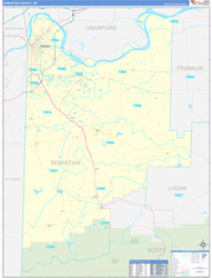 Sebastian County, AR Wall Map Zip Code Basic Style 2024