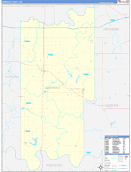 Seminole County, OK Wall Map Zip Code Basic Style 2024