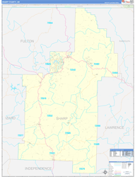 Sharp County, AR Wall Map Zip Code Basic Style 2024