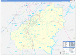 Shelby County, AL Wall Map Zip Code Basic Style 2024