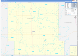 Shelby County, IA Wall Map Zip Code Basic Style 2024