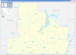 Shelby County, IL Wall Map Zip Code Basic Style 2023