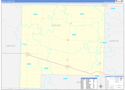 Shelby County, MO Wall Map Zip Code Basic Style 2024