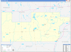Sibley County, MN Wall Map Zip Code Basic Style 2024