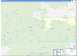Sierra County, CA Wall Map Zip Code Basic Style 2024