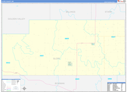 Slope County, ND Wall Map Zip Code Basic Style 2023