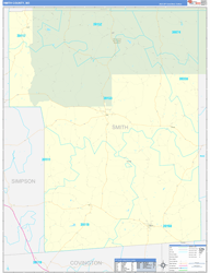 Smith County, MS Wall Map Zip Code Basic Style 2024