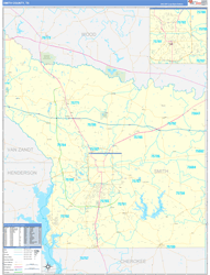 Smith County, TX Wall Map Zip Code Basic Style 2024