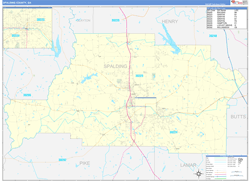 Spalding County, GA Wall Map Zip Code Basic Style 2024