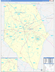 Spartanburg County, SC Wall Map Zip Code Basic Style 2024