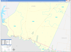 Starr County, TX Wall Map Zip Code Basic Style 2024