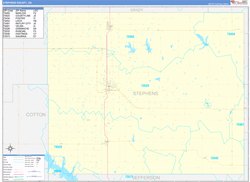 Stephens County, OK Wall Map Zip Code Basic Style 2024