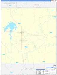 Stephens County, TX Wall Map Zip Code Basic Style 2024