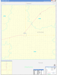 Stevens County, KS Wall Map Zip Code Basic Style 2024