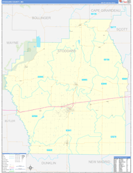 Stoddard County, MO Wall Map Zip Code Basic Style 2024