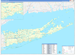 Suffolk County, NY Wall Map Zip Code Basic Style 2024