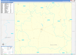 Sullivan County, MO Wall Map Zip Code Basic Style 2024