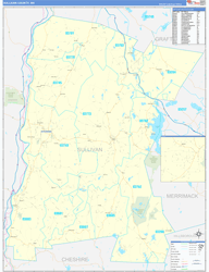 Sullivan County, NH Wall Map Zip Code Basic Style 2024