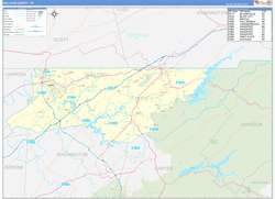 Sullivan County, TN Wall Map Zip Code Basic Style 2024