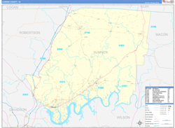 Sumner County, TN Wall Map Zip Code Basic Style 2024