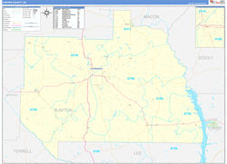 Sumter County, GA Wall Map Zip Code Basic Style 2024