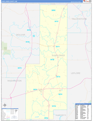 Sunflower County, MS Wall Map Zip Code Basic Style 2024