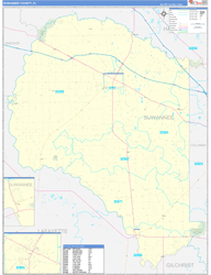 Suwannee County, FL Wall Map Zip Code Basic Style 2023