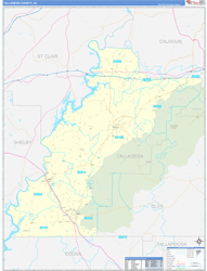 Talladega County, AL Wall Map Zip Code Basic Style 2024