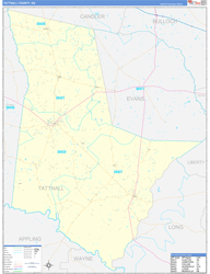 Tattnall County, GA Wall Map Zip Code Basic Style 2024