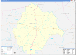 Taylor County, GA Wall Map Zip Code Basic Style 2024