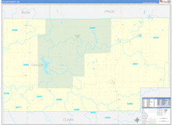 Taylor County, WI Wall Map Zip Code Basic Style 2024