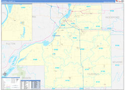 Tazewell County, IL Wall Map Zip Code Basic Style 2024