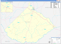 Telfair County, GA Wall Map Zip Code Basic Style 2024