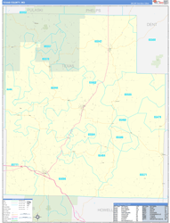 Texas County, MO Wall Map Zip Code Basic Style 2024