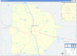 Tift County, GA Wall Map Zip Code Basic Style 2024