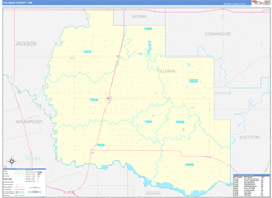Tillman County, OK Wall Map Zip Code Basic Style 2024