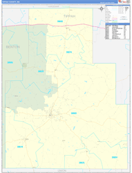 Tippah County, MS Wall Map Zip Code Basic Style 2024