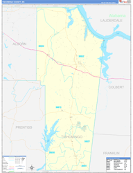 Tishomingo County, MS Wall Map Zip Code Basic Style 2024