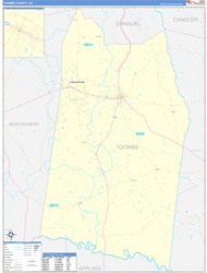 Toombs County, GA Wall Map Zip Code Basic Style 2024