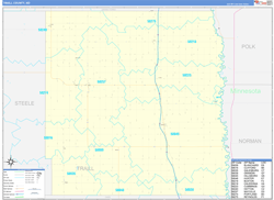 Traill County, ND Wall Map Zip Code Basic Style 2023