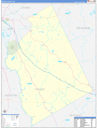 Twiggs County, GA Wall Map Zip Code Basic Style 2024